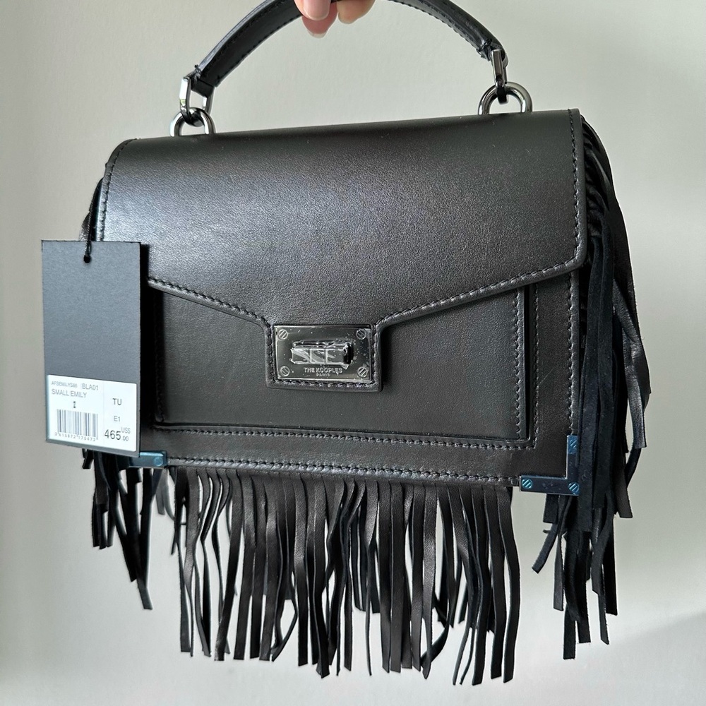 NWT | The Kooples | Emily | Black Leather Crossbody Bag with Fringe